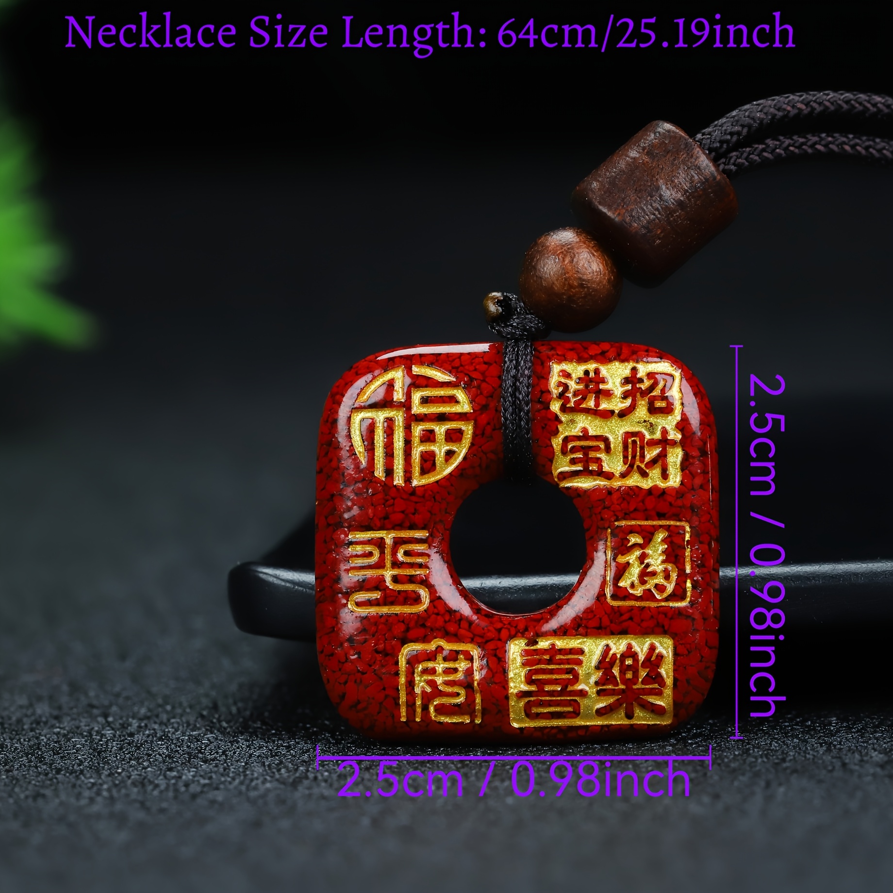 Red & Golden Glitter Bead Pendant Necklace Unisex Jewelry Gift
